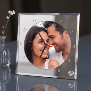 שעון זכוכית מראה עם הדפסת תמונה אישית