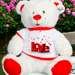 הדפסה על דובי מחייך - לבן, 50-סמ