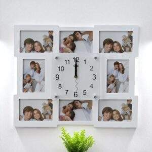 שעון קיר מעץ ל- 8 תמונות עם זכוכית | המחיר כולל את הדפסת התמונות