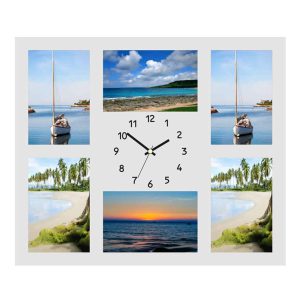 שעון קיר מעוצב | זכוכית מראה חלבית ל-8 תמונות המחיר כולל הדפסת תמונות - ללא-סוללות