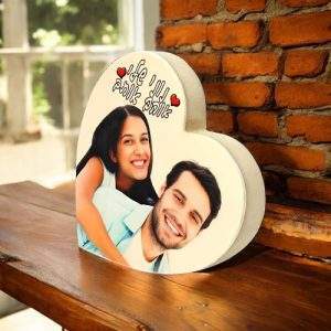 הדפסה על בלוק עץ בצורת לב