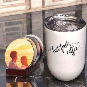 סט מתנה לאישה | סט תחתיות לכוסות וכוס מאג תרמית