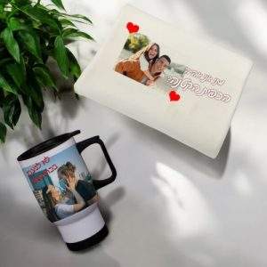 סט שמיכת פליז וכוס תרמית עם ידית