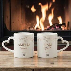 מבצע זוג ספלים ידית לב בצבע לבן