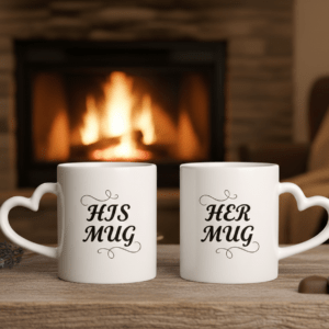 מבצע זוג ספלים ידית לב בצבע לבן