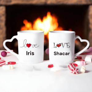 מבצע זוג ספלים ידית לב בצבע לבן