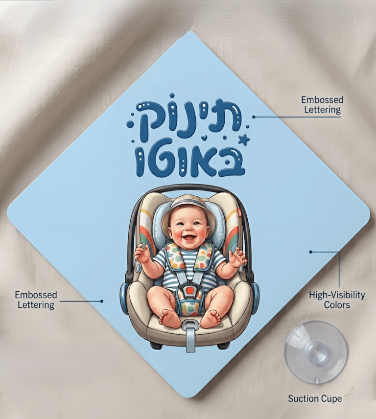 תינוק באוטו בתכלת