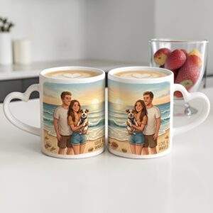 מארז זוגי Love-Art: ספלי ידית לב בעיצוב אישי (כולל אפשרות לאיור)