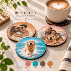 תחתית מעור לכוס בהדפסה אישית – עיצוב אישי עם תמונה או כיתוב