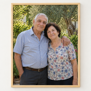 הדפסת תמונה במסגרת עץ דקה — זוג בגינה