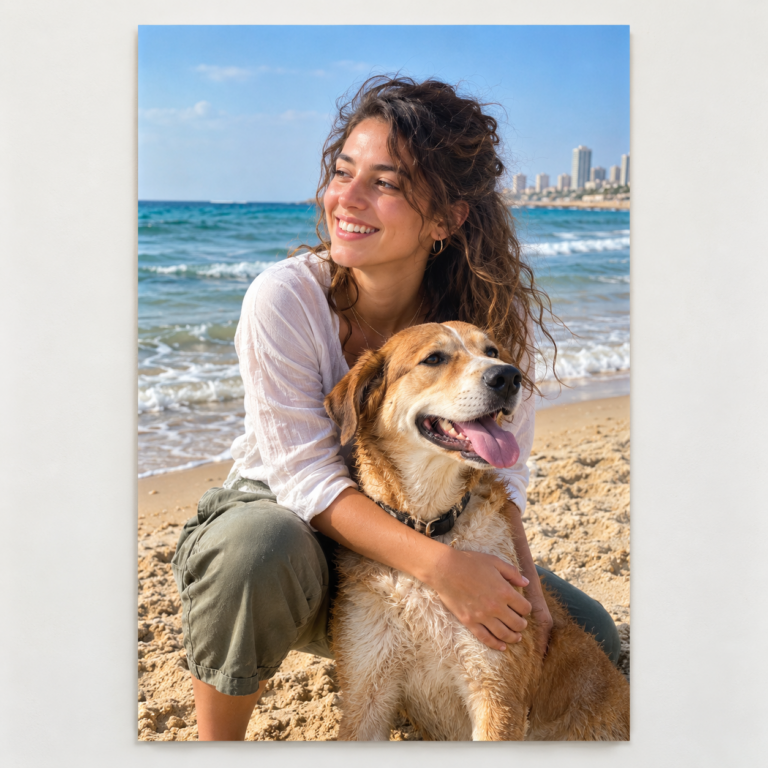 תמונת אישה וכלב ללא מסגרת, יחס 2:3