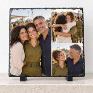 דוגמת הדפסה אישית על מגן הוקרה מאבן בזלת בגודל 19×19 ס״מ במחיר לחיילים