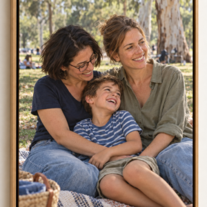 קנבס עם מסגרת מרחפת — משפחה בפיקניק