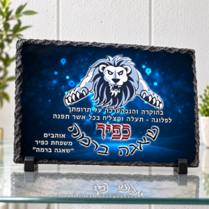 מגן הוקרה כפיר לרוחב — תמונה והקדשה בעיצוב אישי על מגן מאבן בזלת לחיילים